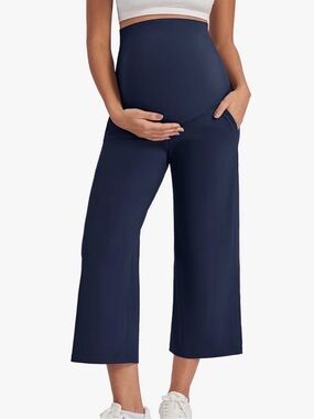 G4Free EverGoing Maternity Yoga Capris Over The Belly Stretch Wide Leg Crop Pant